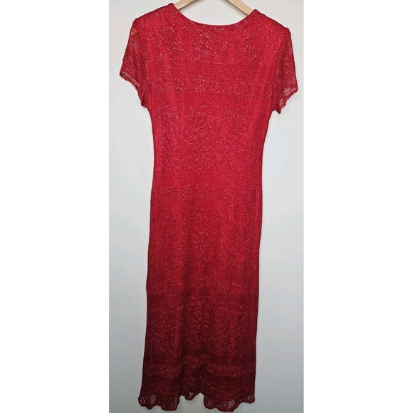 Vintage Jessica Howard Dress 10P Red Mesh Maxi Crochet Slinky Y2K Whimsigoth - Picture 5 of 11